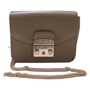 Auth FURLA Metropolis - Khaki Leather Shoulder Bag